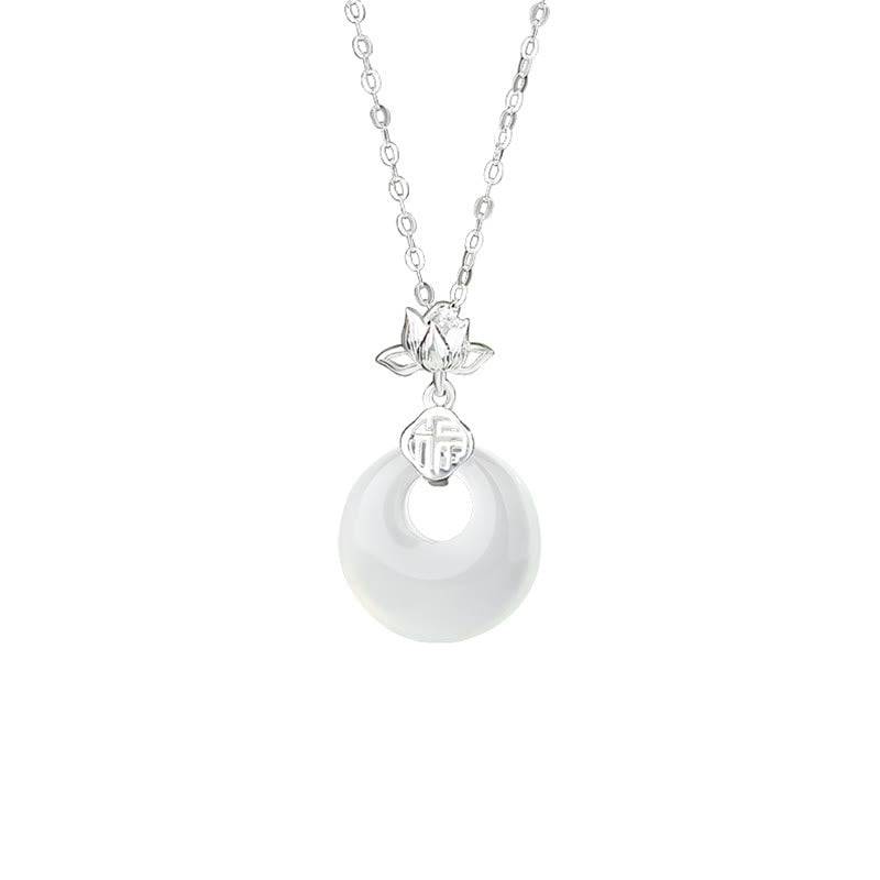 Chalcedony Lotus Pendant Necklace in 925 Sterling Silver for Peace