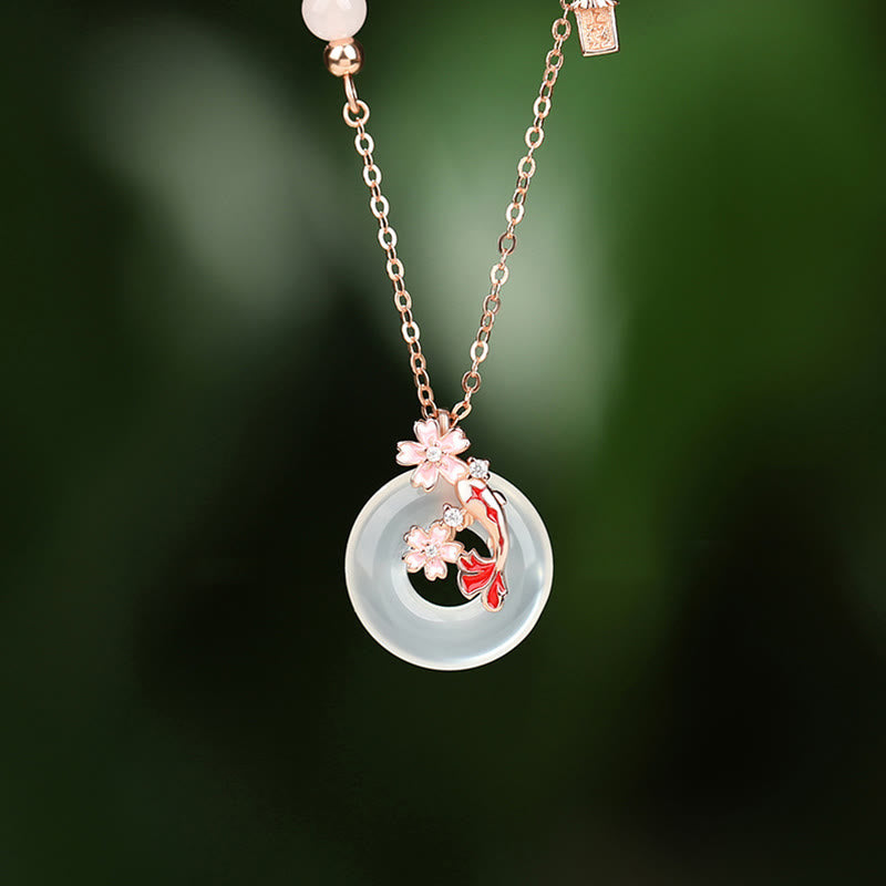Chalcedony 925 Sterling Silver Koi Fish Peace Necklace Pendant