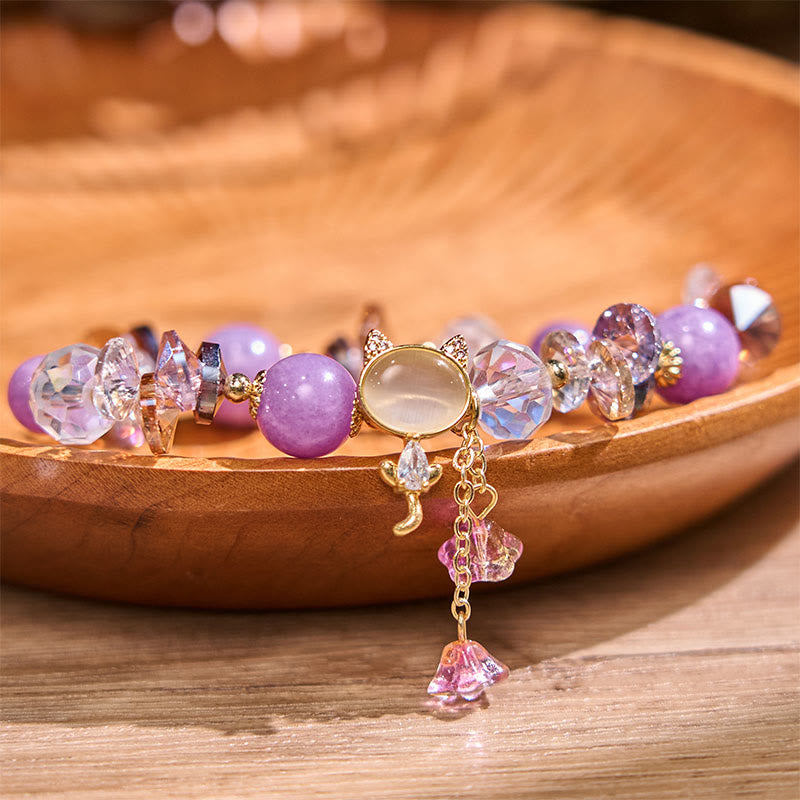 Crystal Cat Balance Armband mit Amethyst Grün Rot