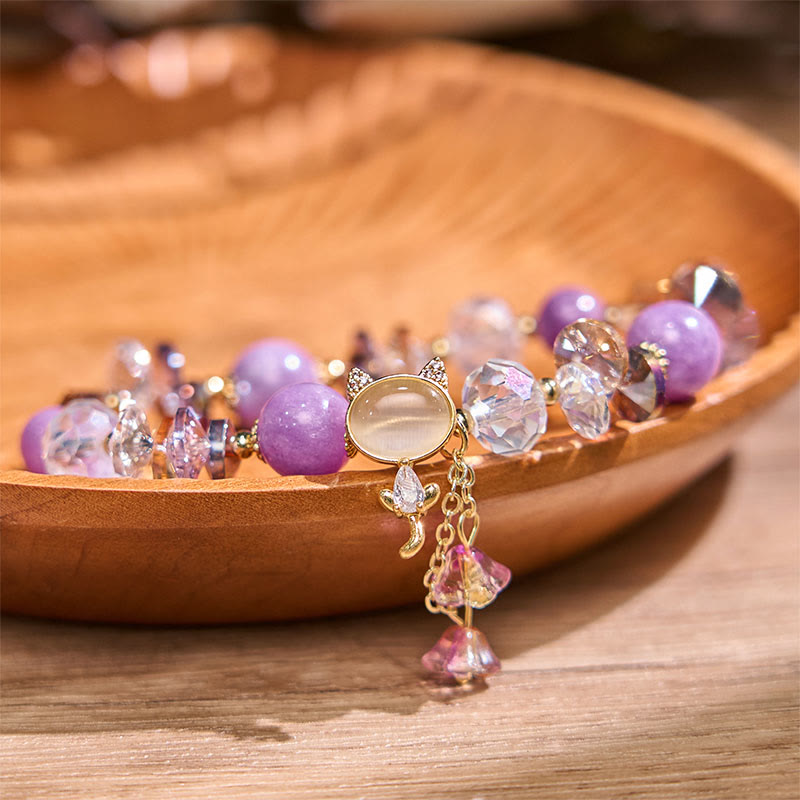 Crystal Cat Balance Armband mit Amethyst Grün Rot