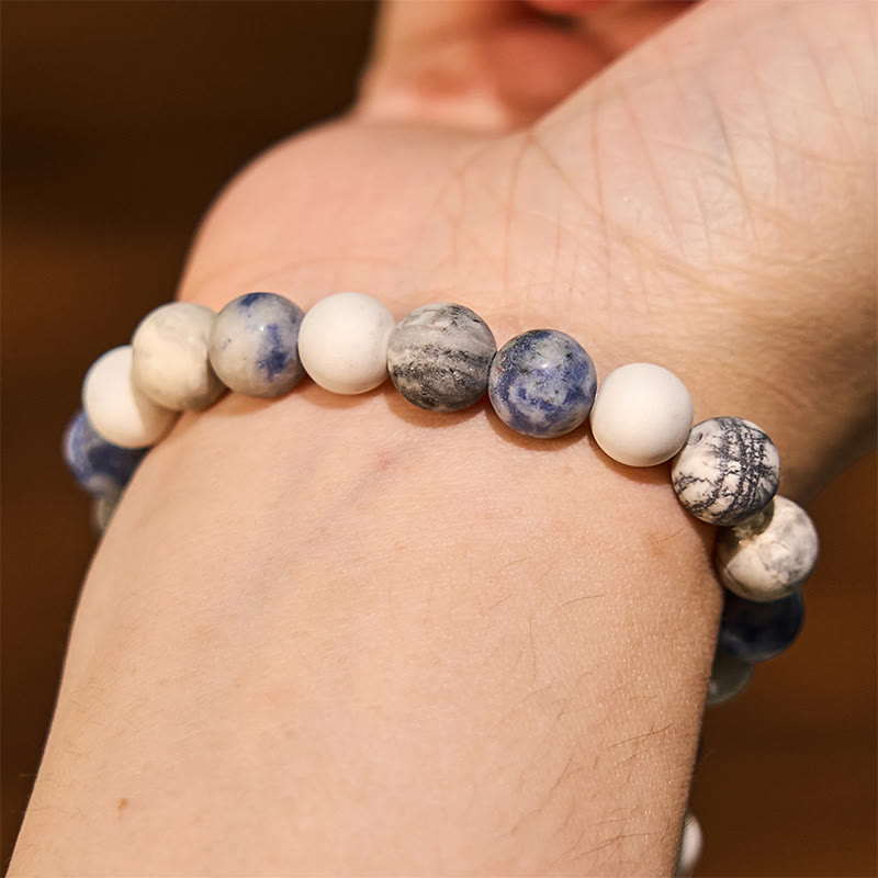 8mm White Turquoise Picasso Jasper Relaxation Bracelet