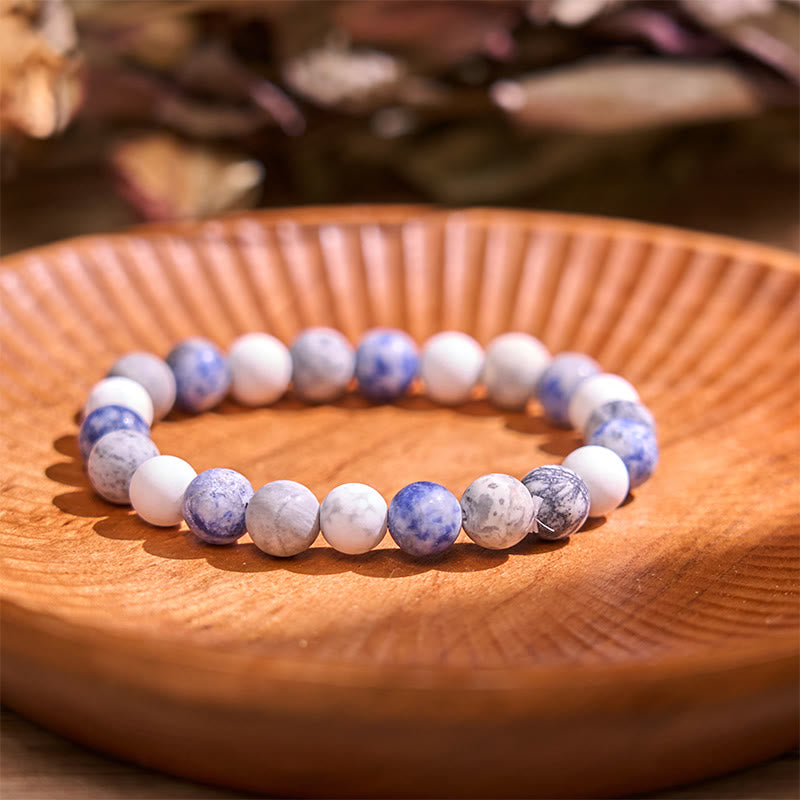 8mm White Turquoise Picasso Jasper Relaxation Bracelet