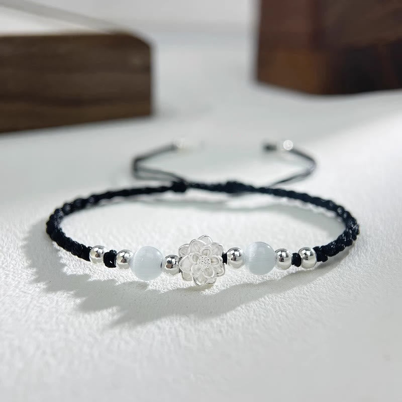 Schutzarmband aus Sterlingsilber mit Lotus-Katzenauge