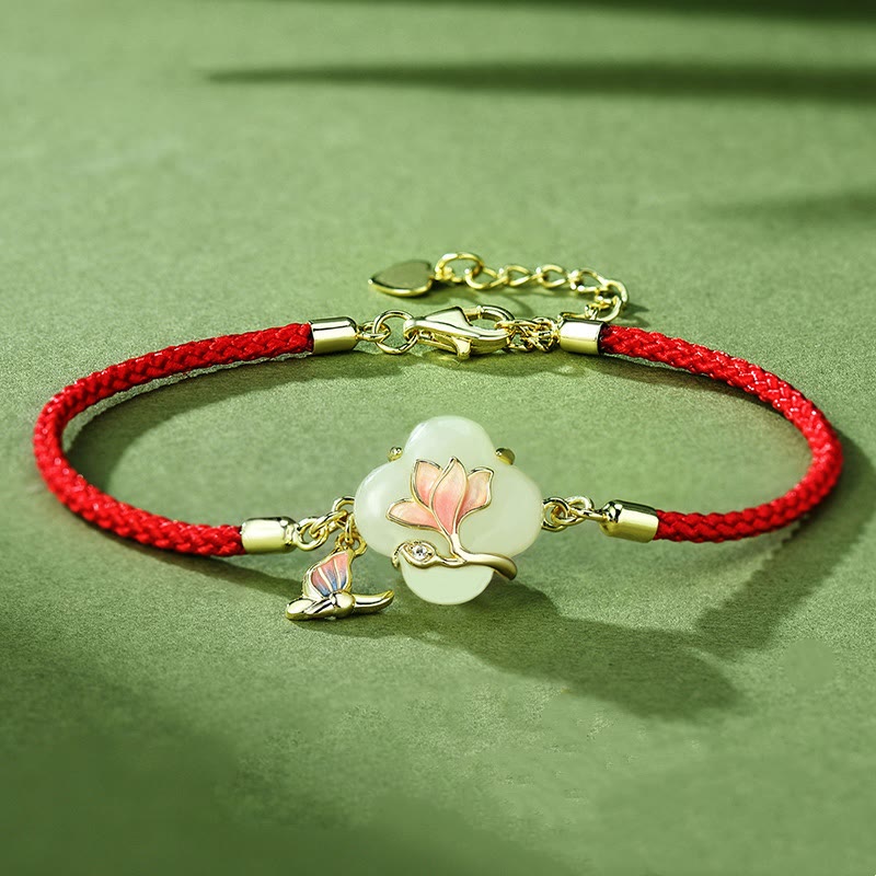 Hetian Jade Magnolienblüte Schmetterling Glücksarmband