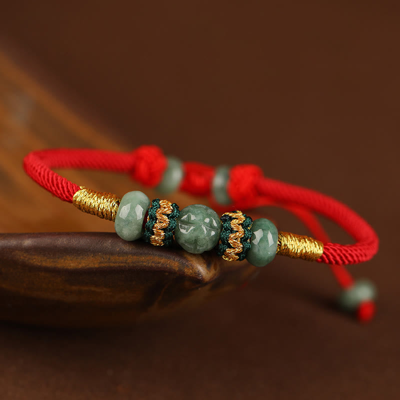 7,5 mm Jade-Abakus-Perlen-Wohlstandsarmband, rote Schnur