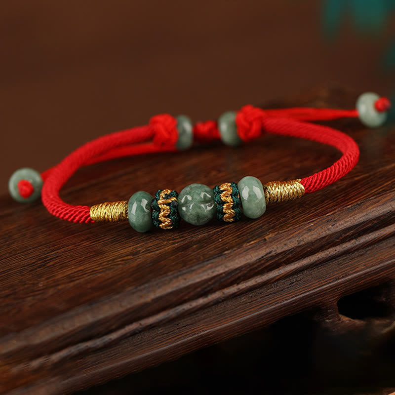 7,5 mm Jade-Abakus-Perlen-Wohlstandsarmband, rote Schnur
