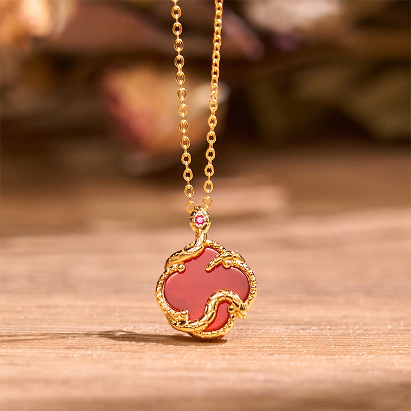 925 Sterling Silver Red Agate Snake Year Blessing Necklace