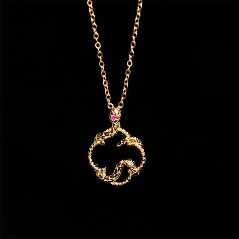 Halskette mit Schlangen-Jahressegen aus 925er Sterlingsilber mit rotem Achat