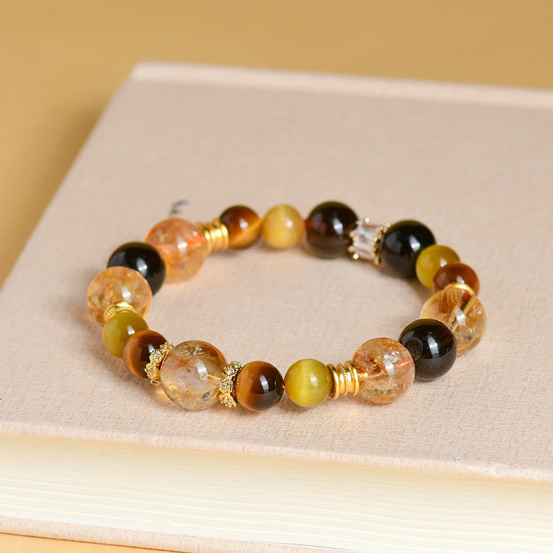 11mm Citrine Smoky Quartz Tiger Eye Prosperity Bracelet