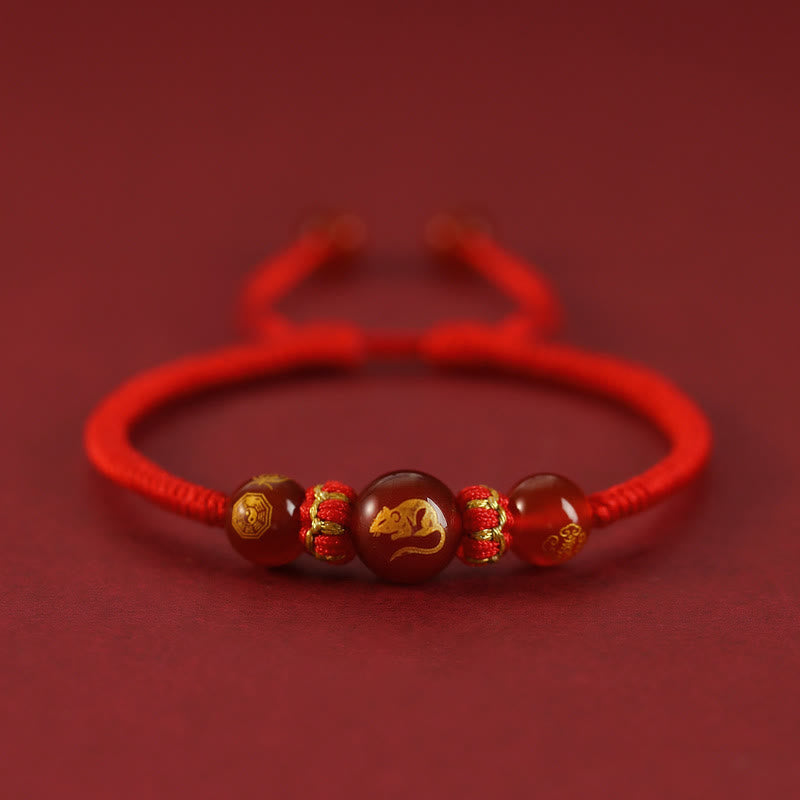 10 mm rotes Achat-Schutzarmband mit chinesischem Sternzeichen
