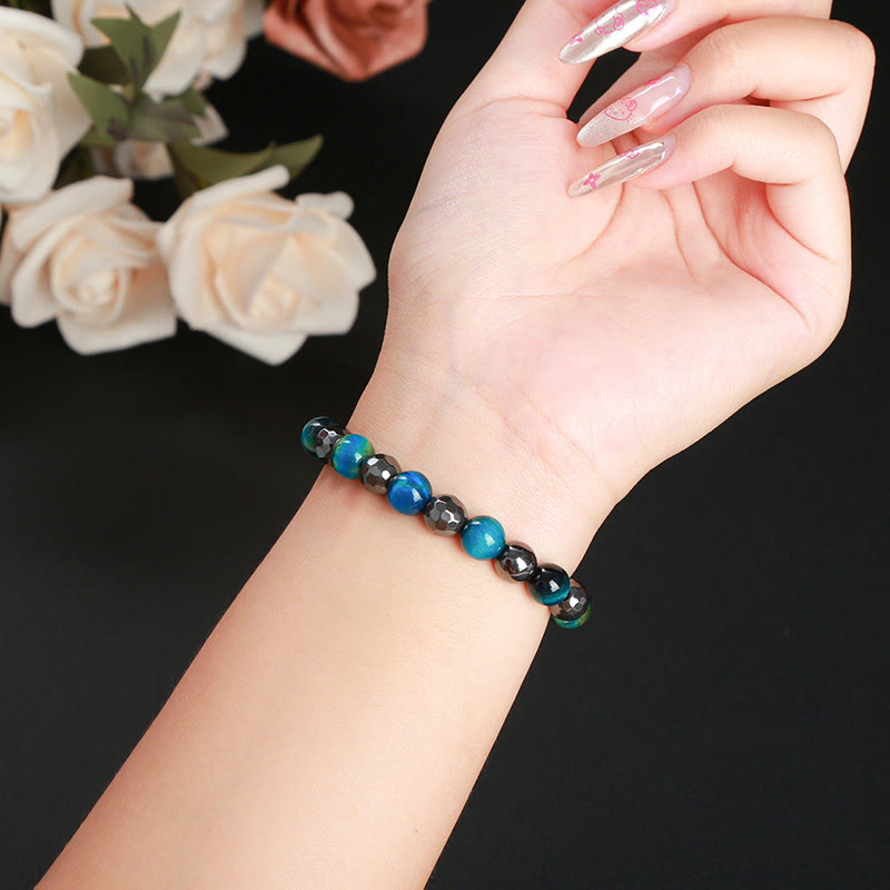 8 mm Hämatit-Armbandset mit blauem Tigerauge – Schutzdesign