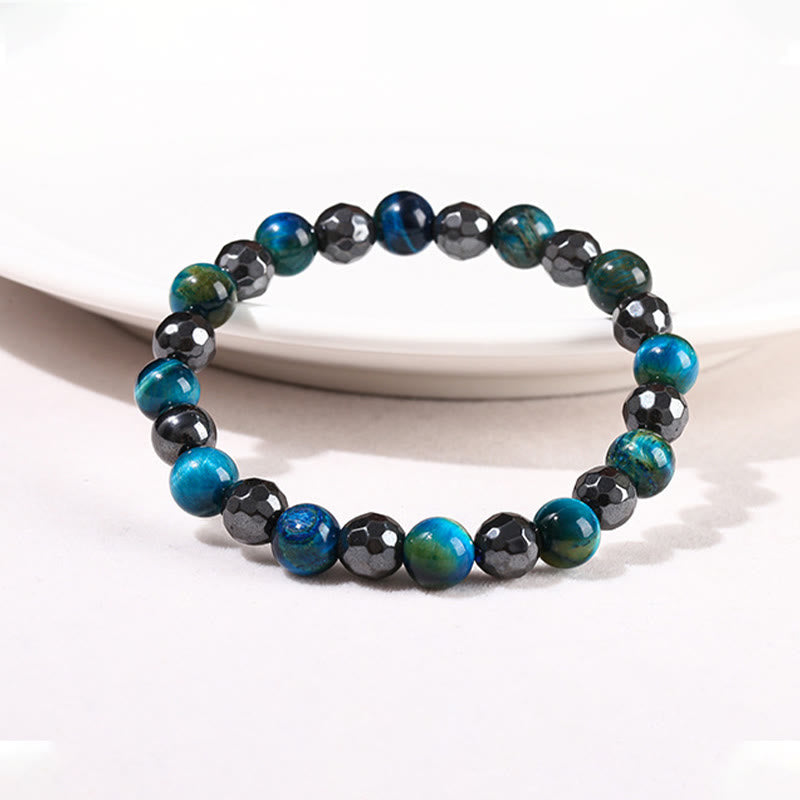 8 mm Hämatit-Armbandset mit blauem Tigerauge – Schutzdesign