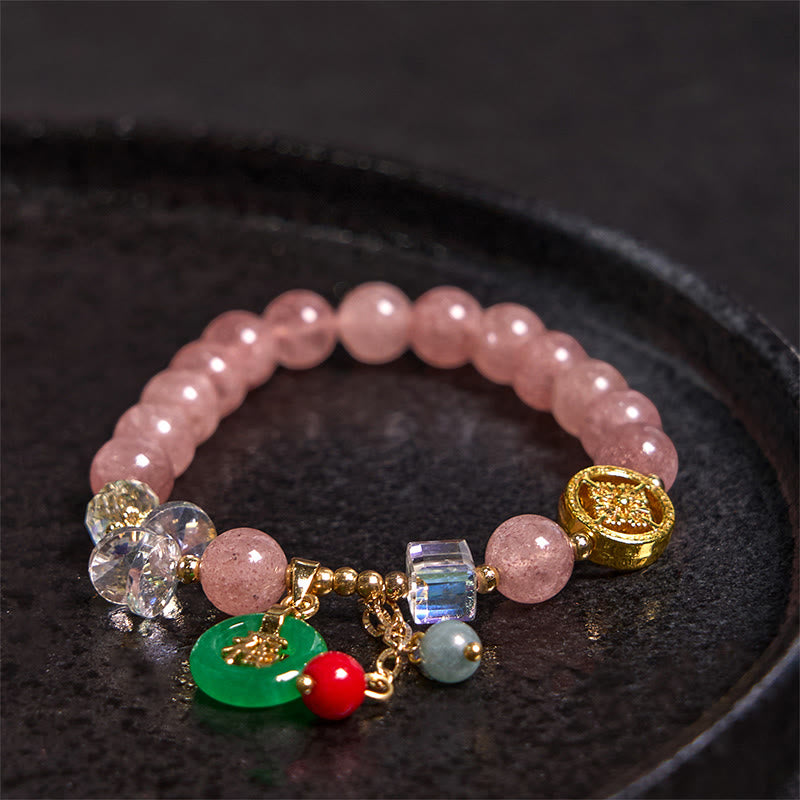 8mm Strawberry Quartz Jade Fu Character Healing Bracelet