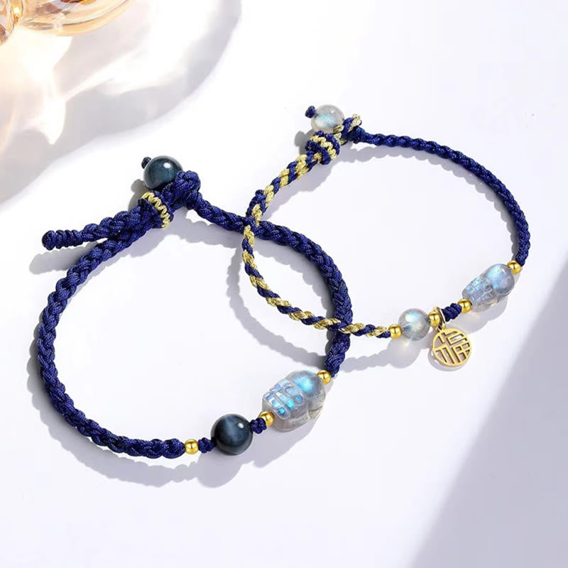 Moonstone Pixiu Couple String Bracelet for Wealth & Protection