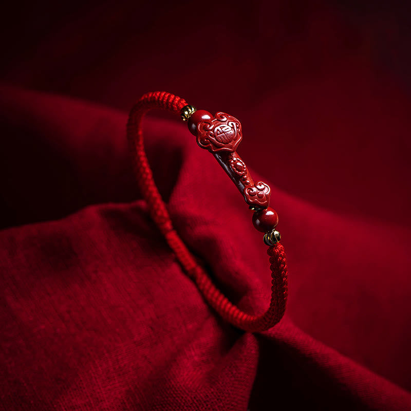 Cinnabar Fu Character 14-20cm Red String Braided Bracelet