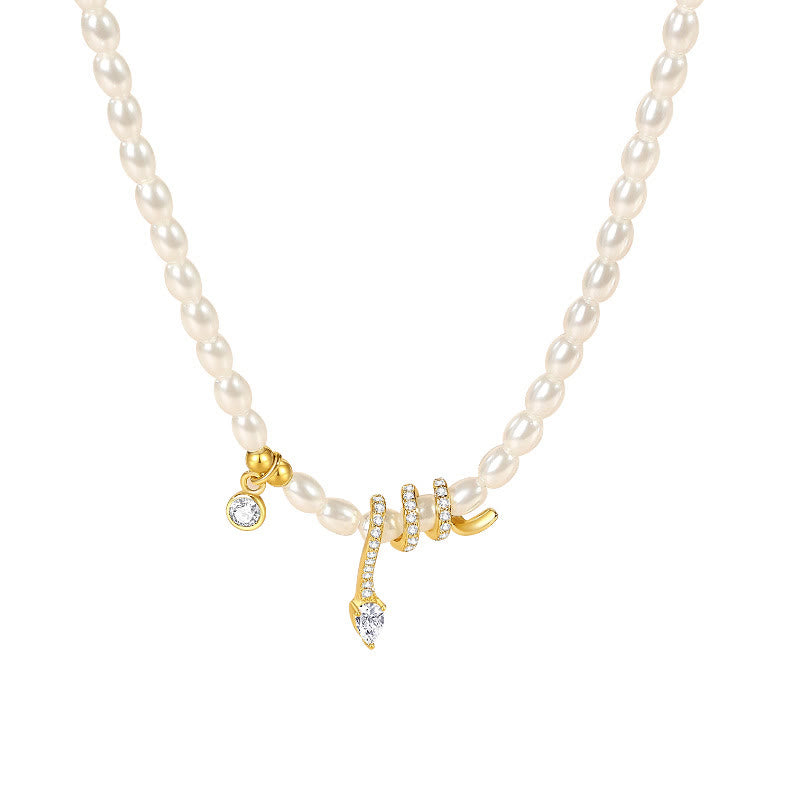 925 Sterling Silber Perlenarmband mit Schlangen-Anhänger