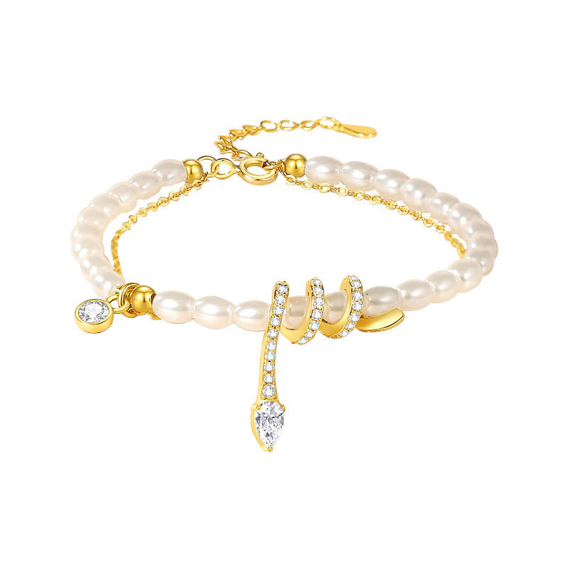 925 Sterling Silber Perlenarmband mit Schlangen-Anhänger