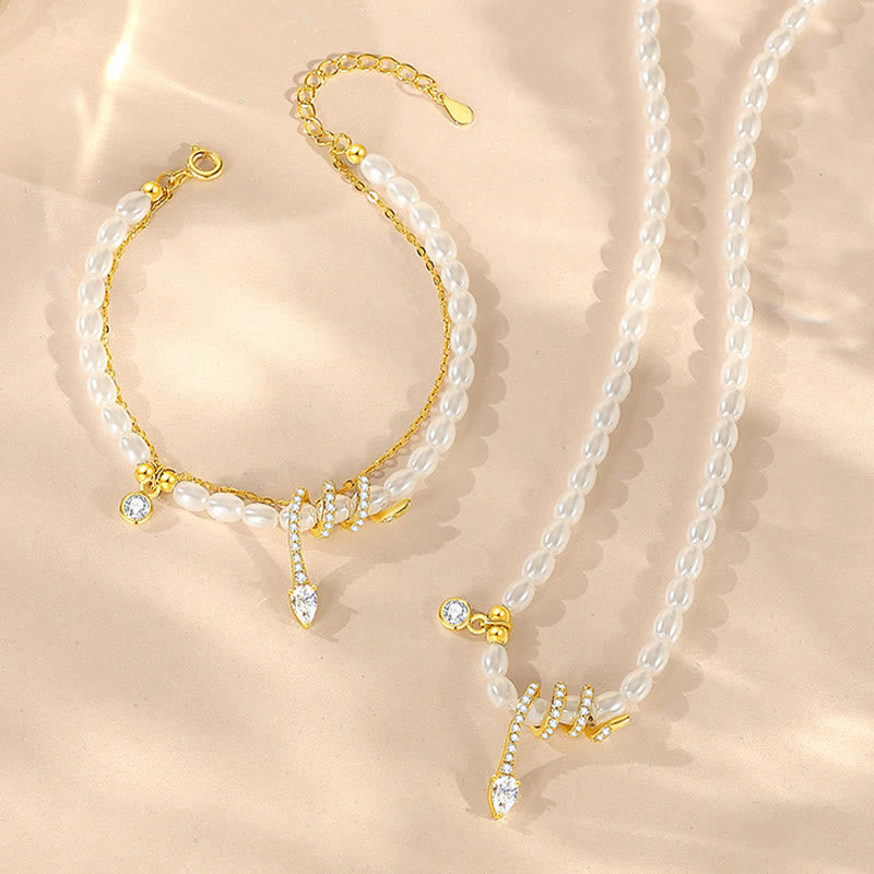 925 Sterling Silber Perlenarmband mit Schlangen-Anhänger