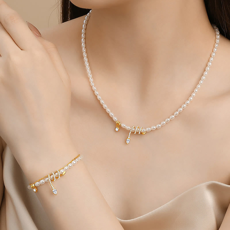 925 Sterling Silber Perlenarmband mit Schlangen-Anhänger