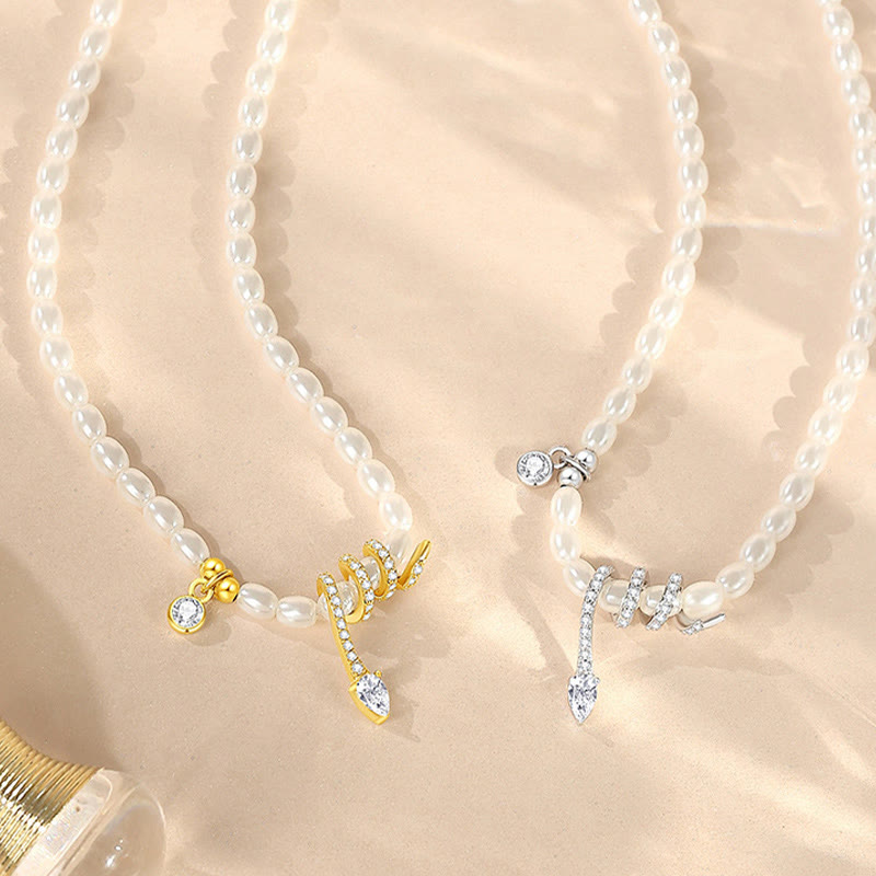 925 Sterling Silber Perlenarmband mit Schlangen-Anhänger