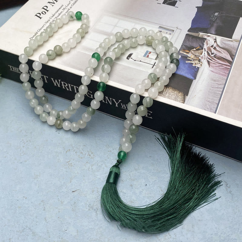 108 Bead Tianshan Jade Mala Bracelet for Prosperity & Luck