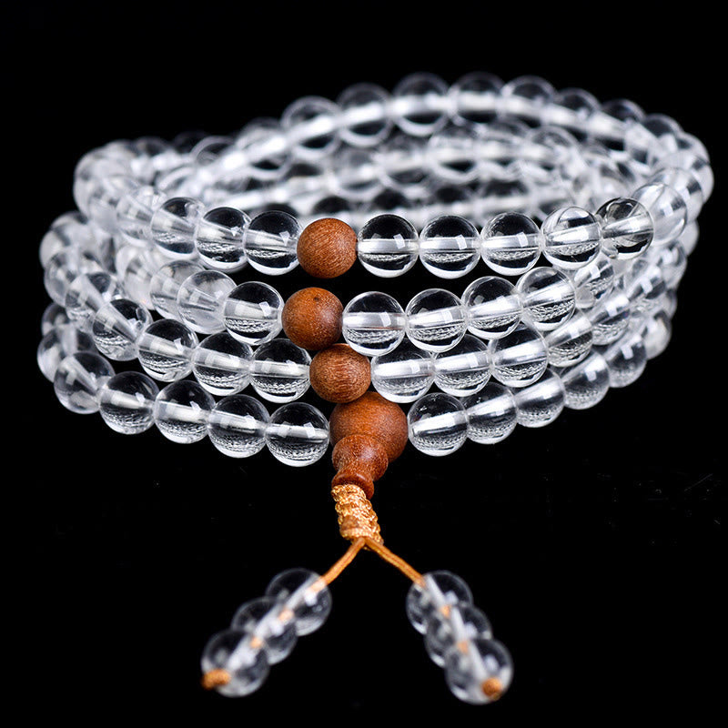 108 Beads White Crystal Sandalwood Healing Bracelet 6mm
