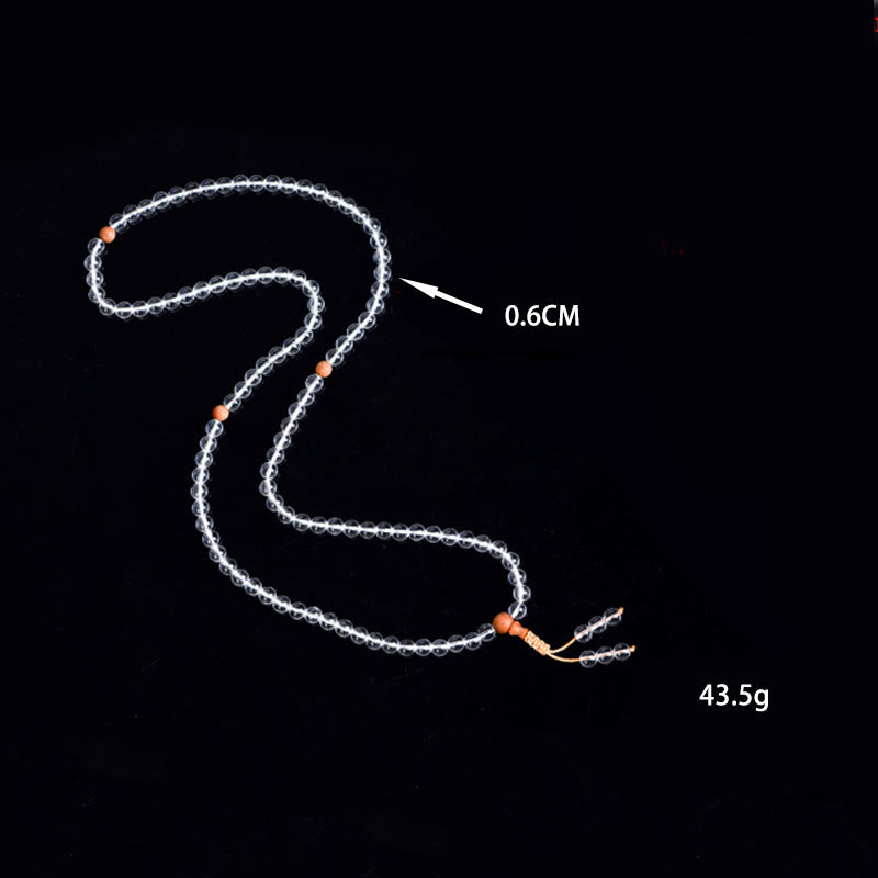 Heilarmband aus weißem Kristall und Sandelholz mit 108 Perlen, 6 mm