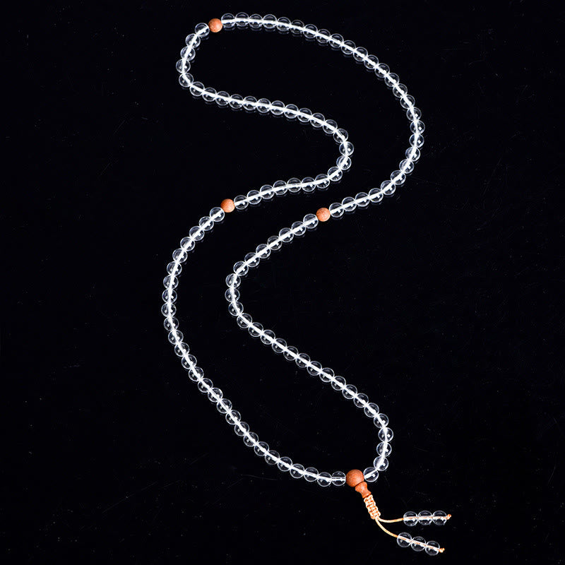 Heilarmband aus weißem Kristall und Sandelholz mit 108 Perlen, 6 mm