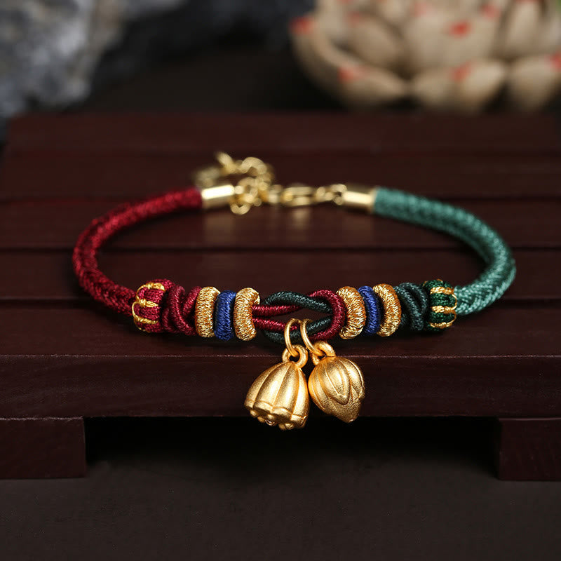 Sterling Silber Lotus Pod Rot Grün String Armband