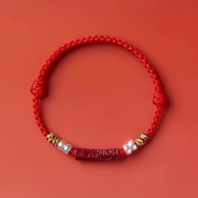 Om Mani Padme Hum Cinnabar Red String Armband