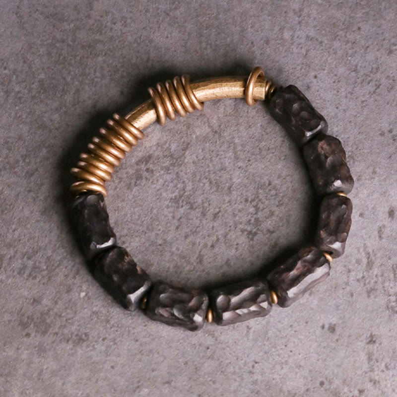 8.5mm Ebony Wood Peace Bracelet with Copper Rings 14-17.5cm