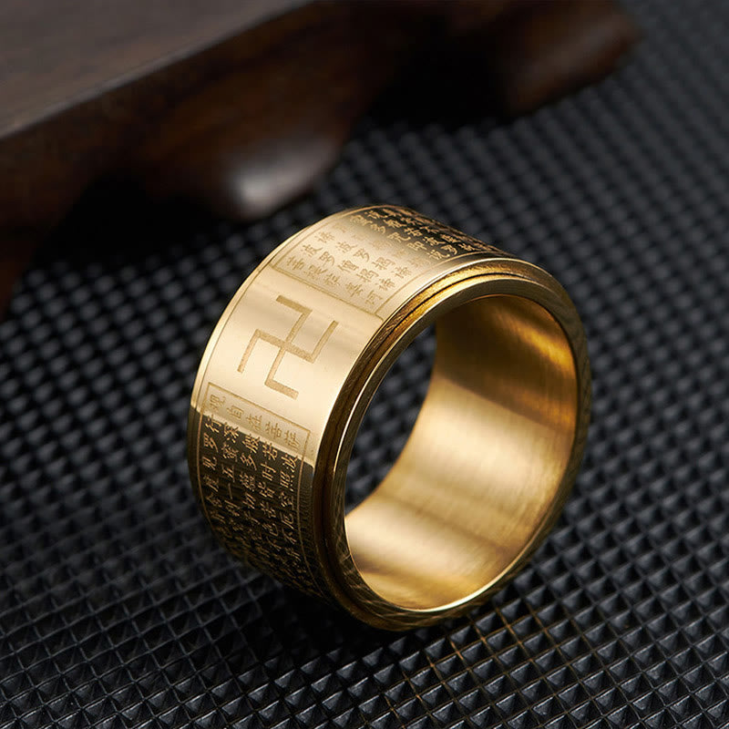 Drehbarer spiritueller Ring aus Titanstahl mit Herz-Sutra