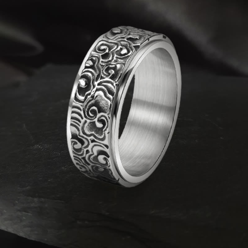 Auspicious Clouds Titanium Steel Balance Ring - Adjustable Sizing