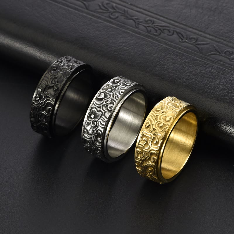 Auspicious Clouds Titanium Steel Balance Ring - Adjustable Sizing