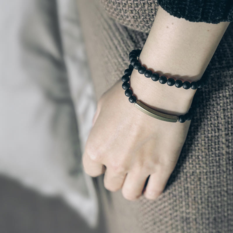 6 mm schwarzes Onyx-Kupfer-Schutzarmband mit doppelter Wicklung