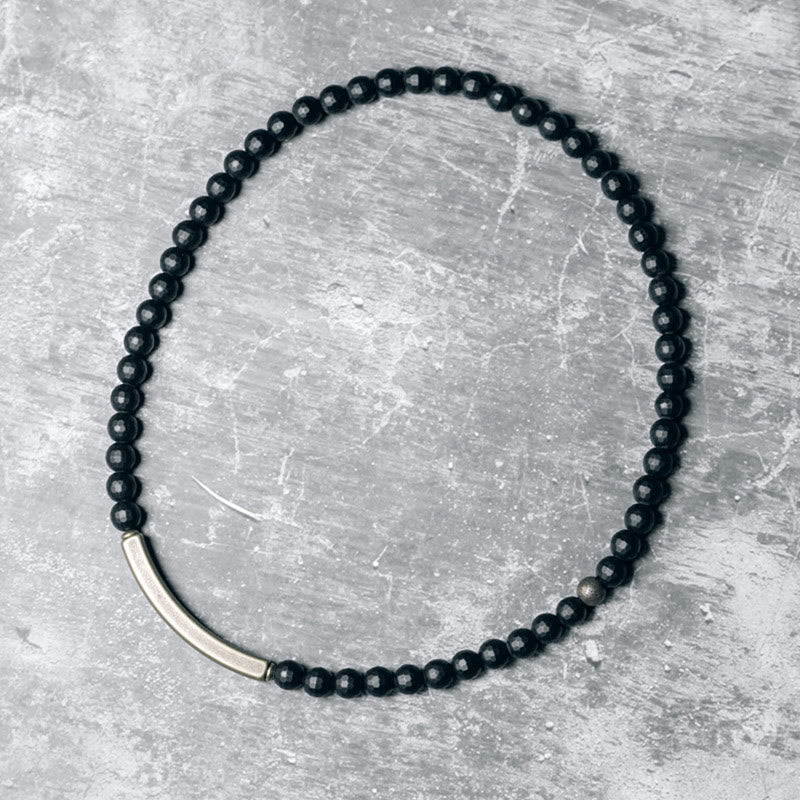 6 mm schwarzes Onyx-Kupfer-Schutzarmband mit doppelter Wicklung