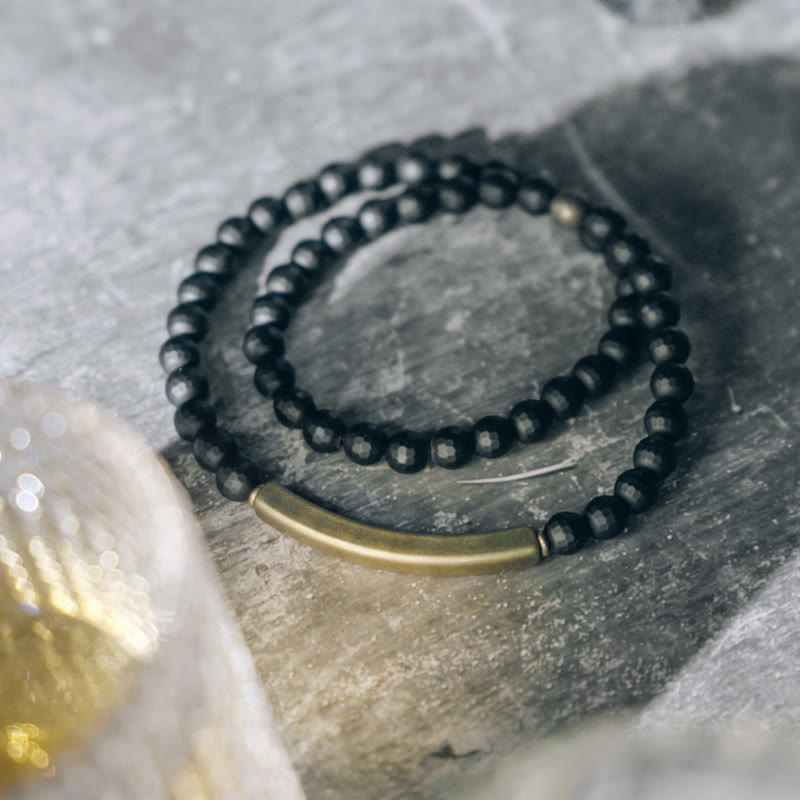 6 mm schwarzes Onyx-Kupfer-Schutzarmband mit doppelter Wicklung