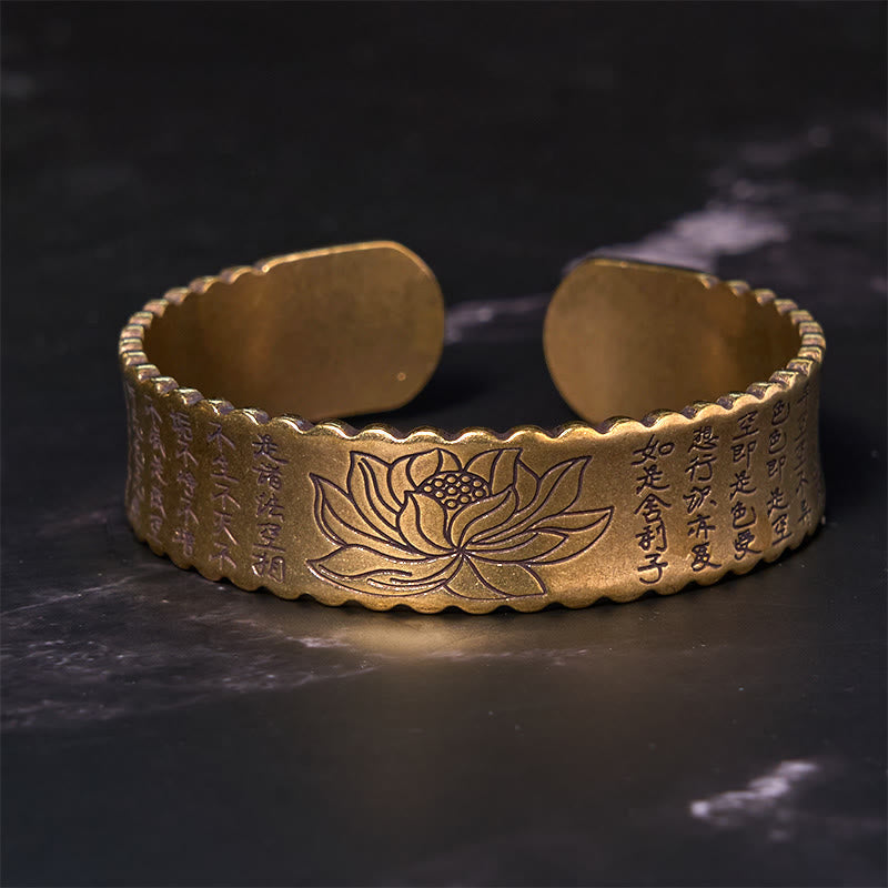 Vintage Lotusblume Herz Sutra Kupfer Manschettenarmband