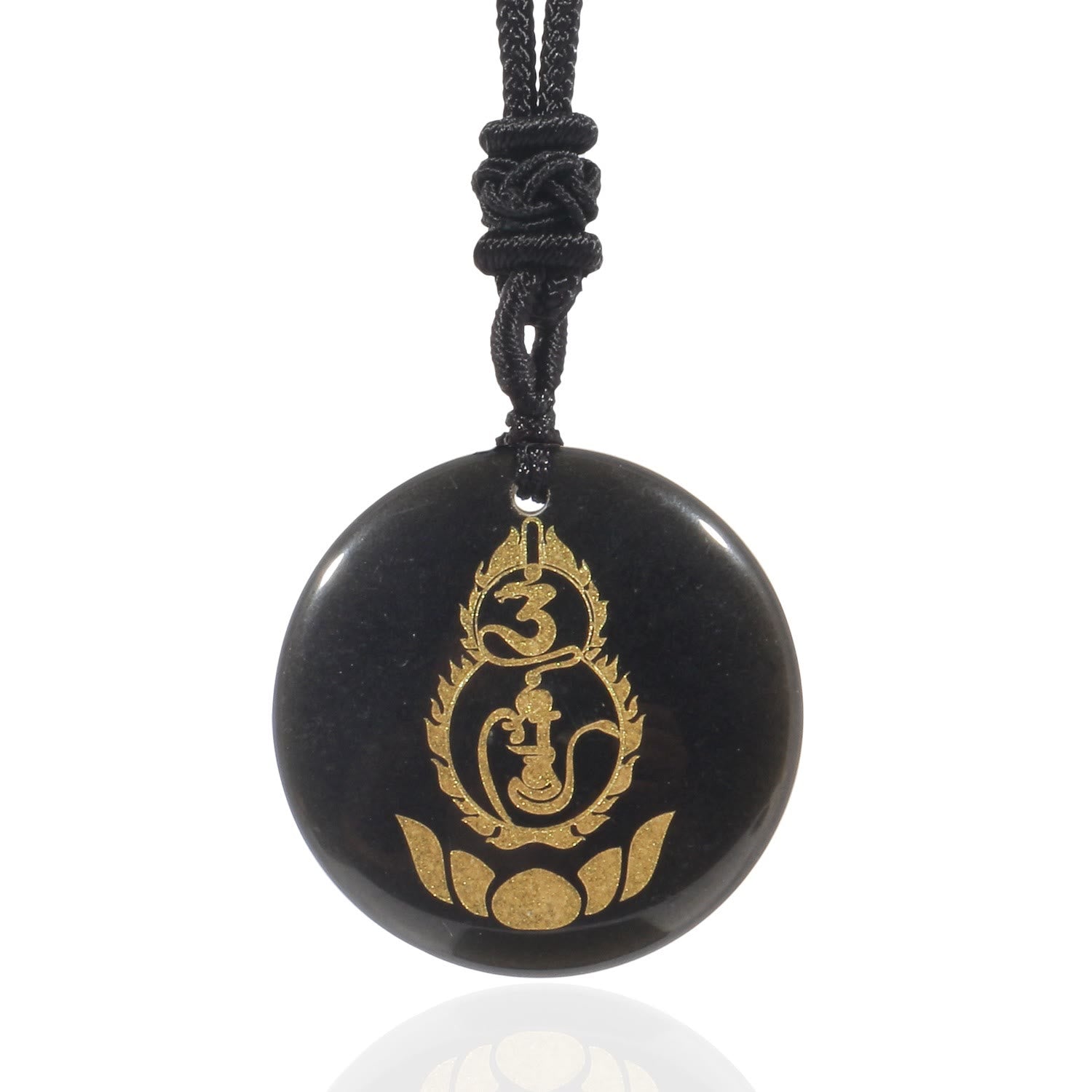 Lotus Pendant with Vajra Mantra in Black Obsidian for Protection