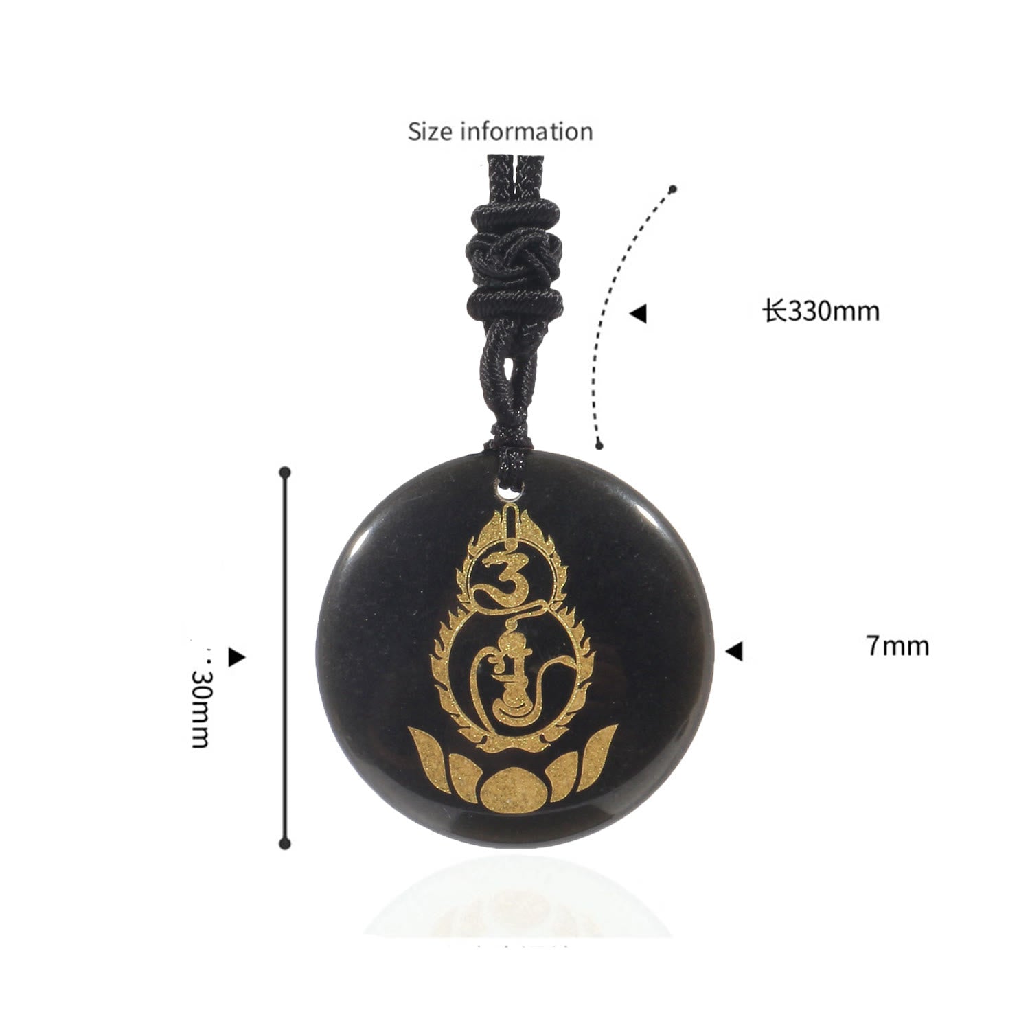 Lotus Pendant with Vajra Mantra in Black Obsidian for Protection
