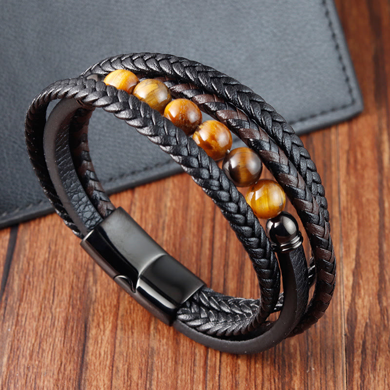 Tigerauge-Schutz-Lederarmband für Herren, 18–20 cm