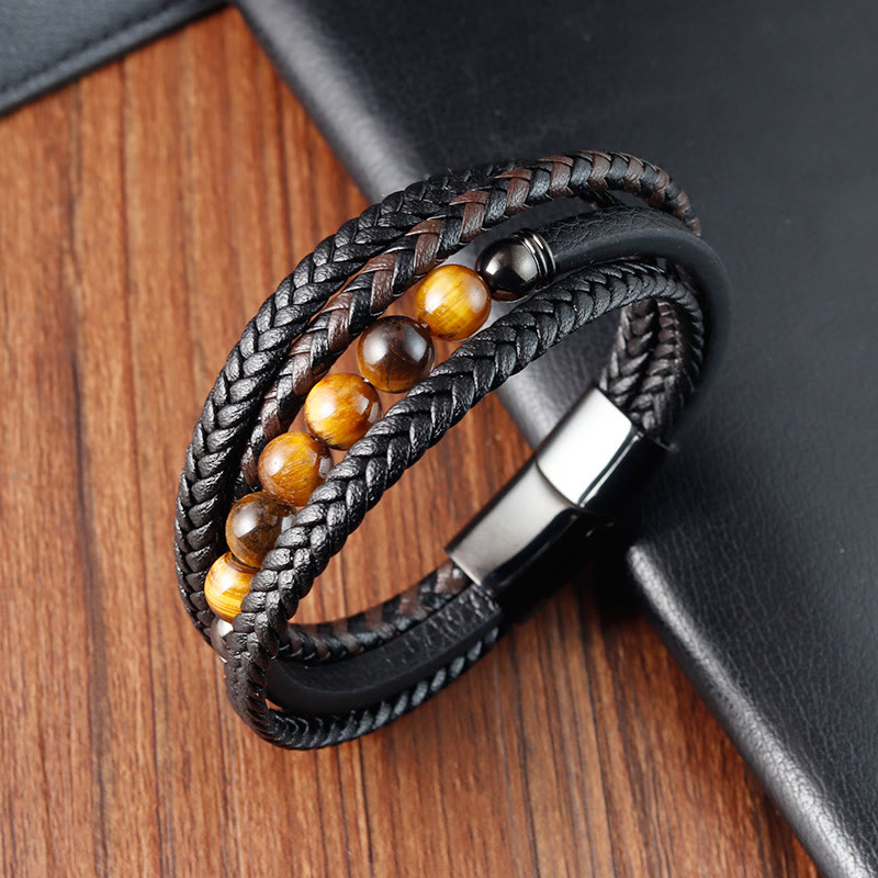 Tigerauge-Schutz-Lederarmband für Herren, 18–20 cm