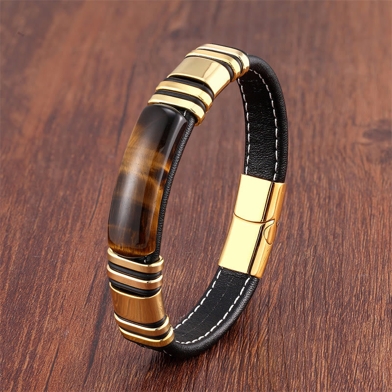 Armband aus Leder mit Schnalle aus goldenem Tigerauge-Stein, 18–20 cm, für Klarheit