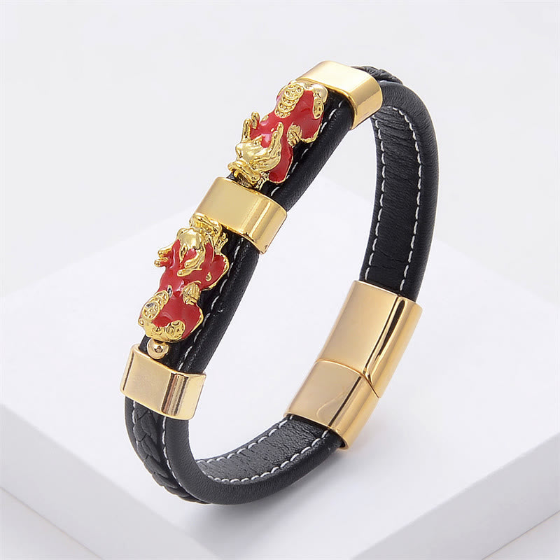 Goldfarbenes PiXiu-Lederarmband, 18–20 cm, magnetische Schnalle für Reichtum