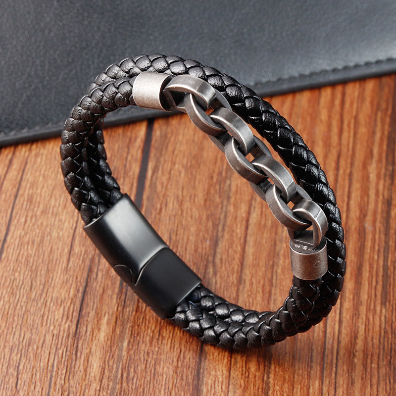 Balance Titanstahl-Lederarmband