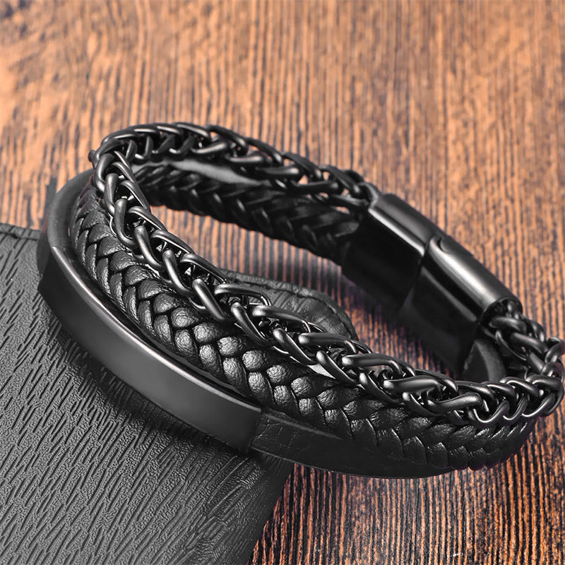 18-20cm Spiritual Titanium Steel Multi-layered Leather Bracelet