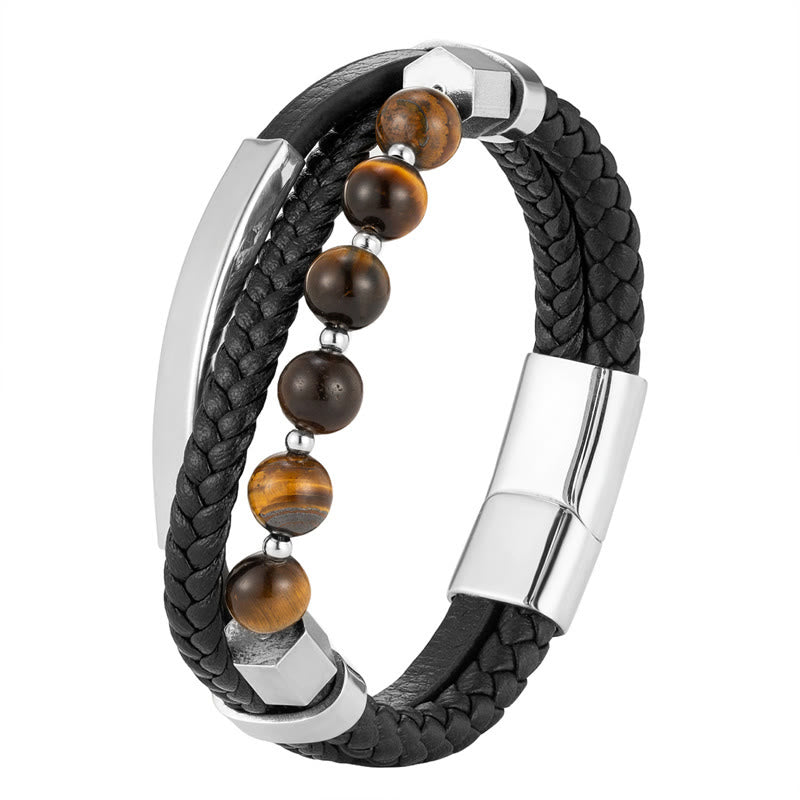 Tigerauge Mehrlagiges Lederarmband für Erdung & Kraft