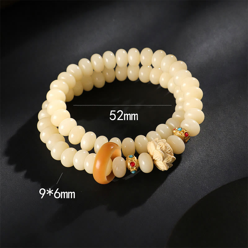 Bodhi Seed Pfirsichholz Lotus Reichtum Doppelwickelarmband