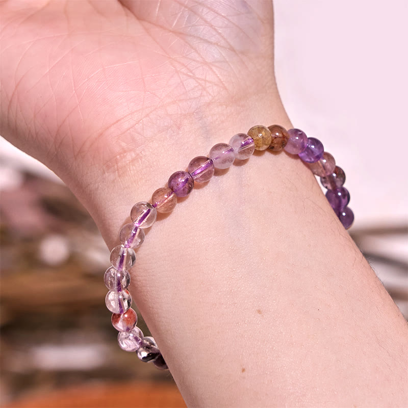 8mm Purple Phantom Amethyst Bracelet for Love and Wisdom