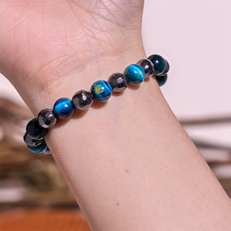 8 mm Hämatit-Armbandset mit blauem Tigerauge – Schutzdesign